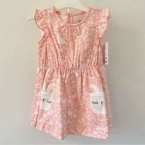NWT Carters Baby Girl 6M Dress Coral/Ivory Flutter Sleeves with Bunny pockets